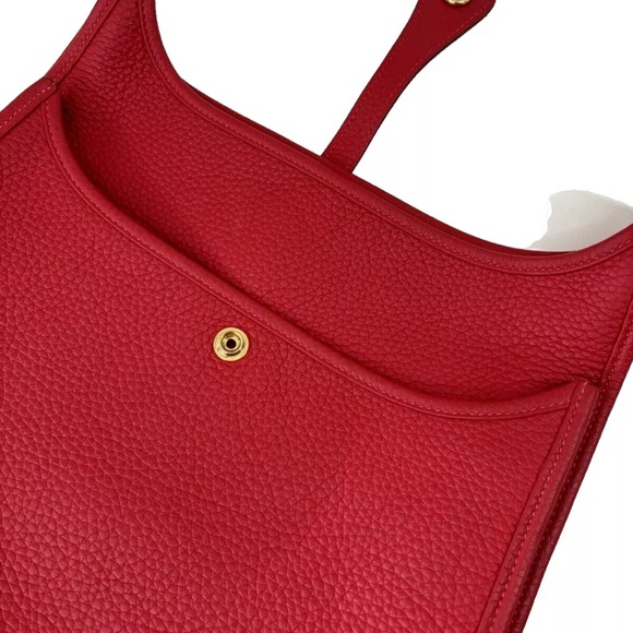 AUTH 2023 HERMES H GHW EVELYNE III PM ROUGE VIF CLEMENCE CROSSBODY SADDLE BAG - Picture 3 of 16